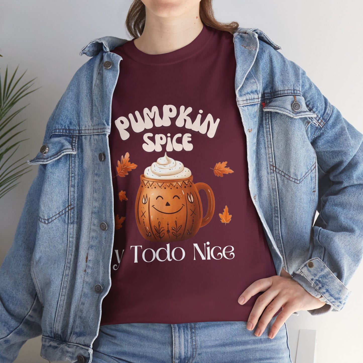 Pumpkin Spice y Todo Nice Unisex Heavy Cotton Tee, Autumn Shirt, Fall Apparel, Holiday Gift, Cozy Layering, Halloween T-Shirt