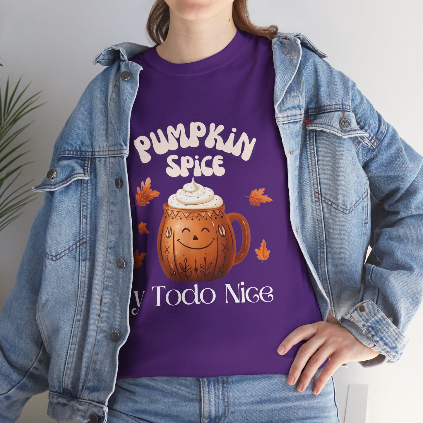 Pumpkin Spice y Todo Nice Unisex Heavy Cotton Tee, Autumn Shirt, Fall Apparel, Holiday Gift, Cozy Layering, Halloween T-Shirt