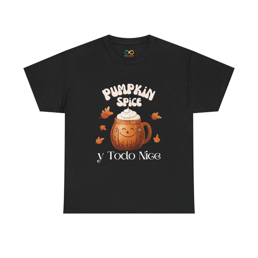 Pumpkin Spice y Todo Nice Unisex Heavy Cotton Tee, Autumn Shirt, Fall Apparel, Holiday Gift, Cozy Layering, Halloween T-Shirt