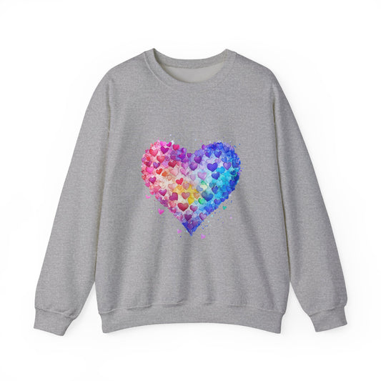 Rainbow Heart Crewneck Sweatshirt — Colorful Watercolor Heart Pullover