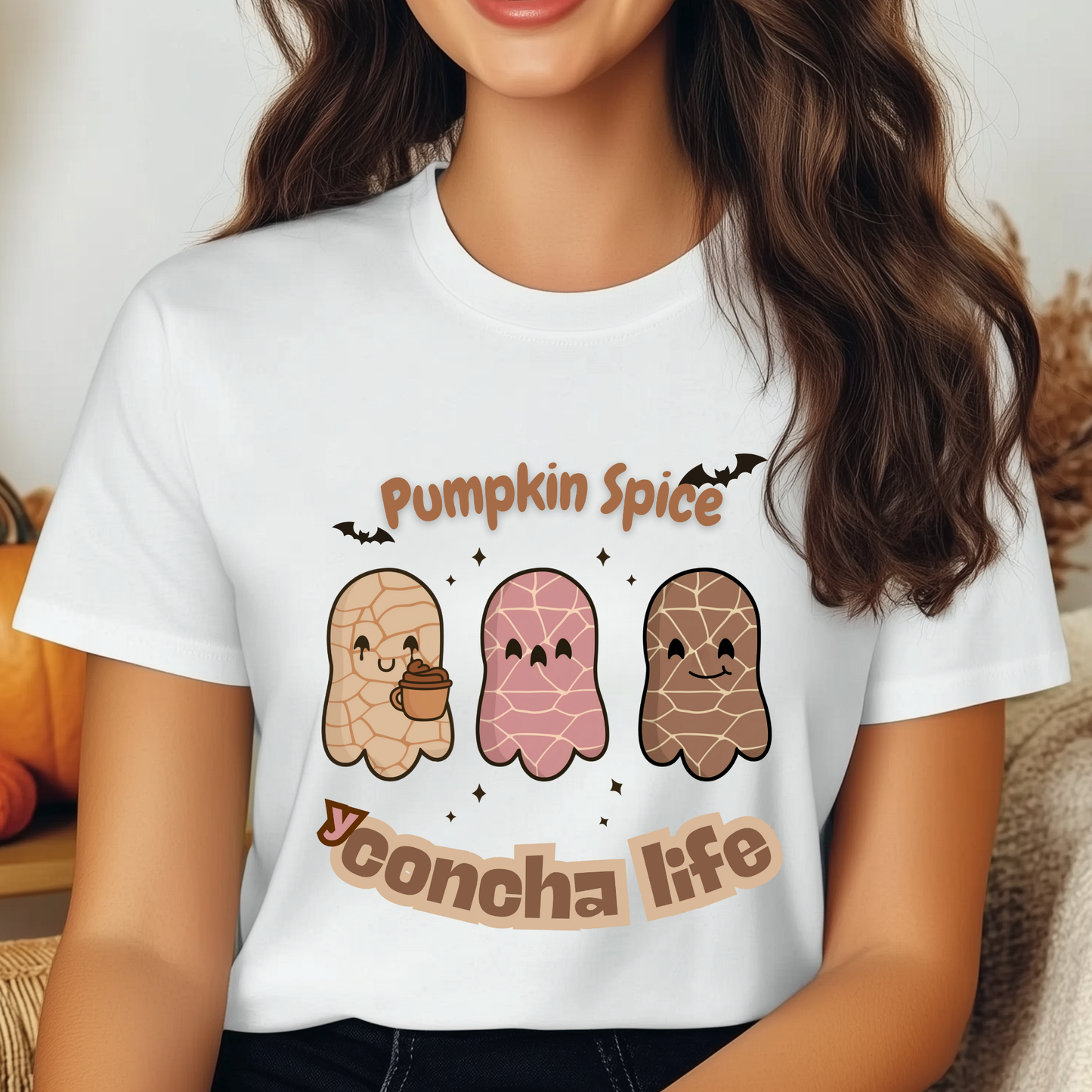 Pumpkin Spice Concha Life Halloween Tee, Unisex Cotton T-Shirt for Fall Festivals, Cute Autumn Apparel, Gift for Pumpkin Spice Lovers, Cozy Casual Wear