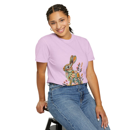 Floral Faux Embroidered Bunny Easter T-Shirt | Comfort Colors Bunny Shirt