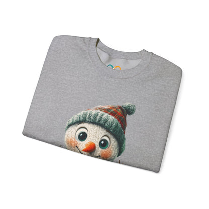 Crewneck Sweatshirt - Cute Crochet Knit Effect Snowman - Cozy Winter Holiday Pullover
