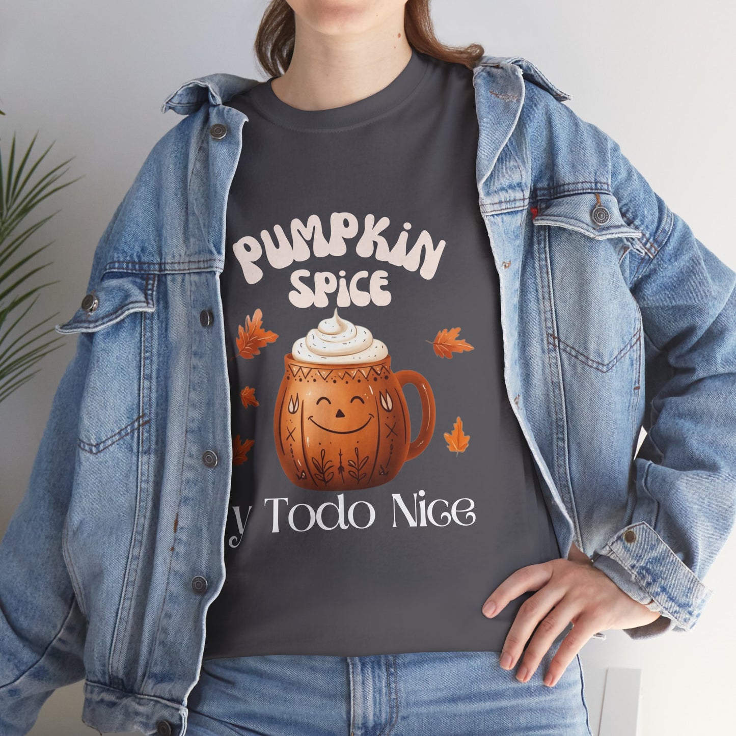 Pumpkin Spice y Todo Nice Unisex Heavy Cotton Tee, Autumn Shirt, Fall Apparel, Holiday Gift, Cozy Layering, Halloween T-Shirt