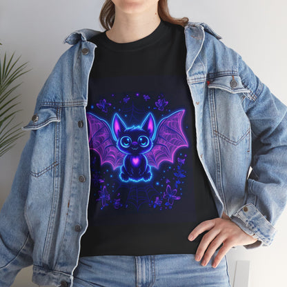 Bat Halloween Tee - Neon effect Whimsical Cottage Core Unisex Heavy Cotton