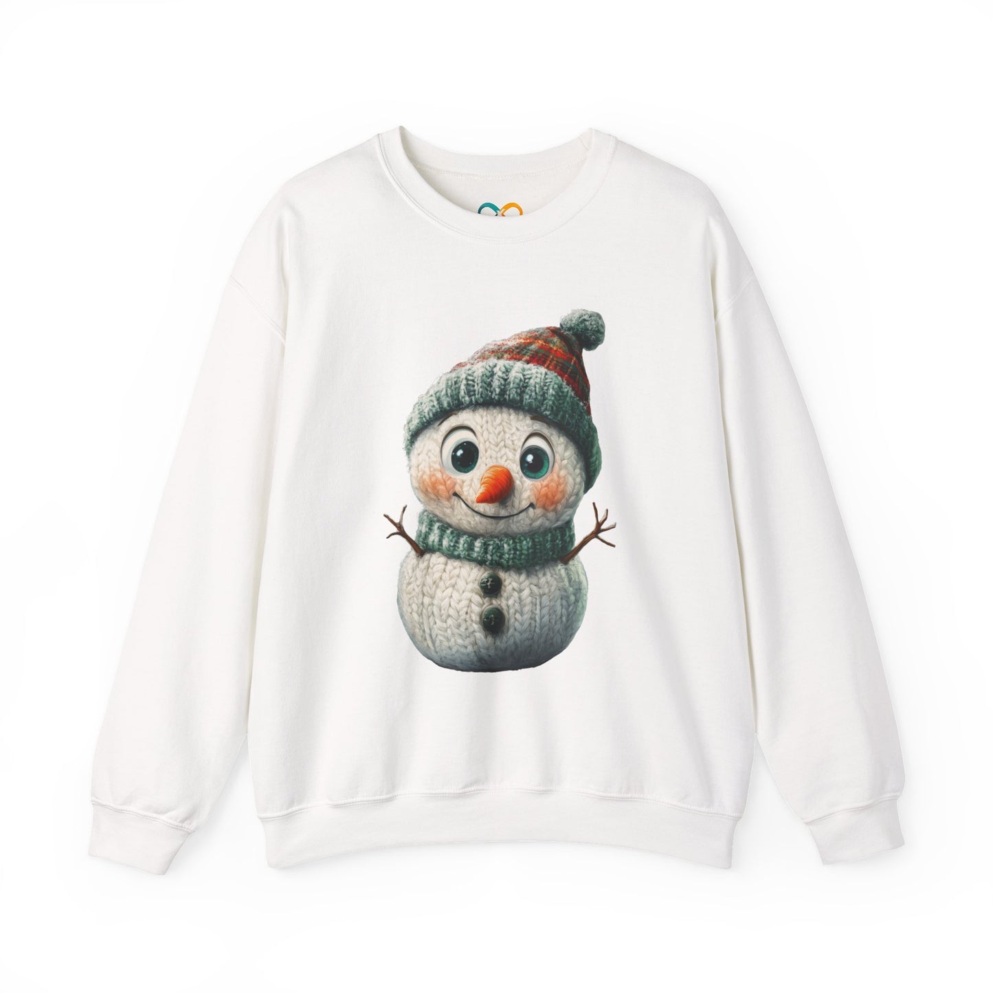 Crewneck Sweatshirt - Cute Crochet Knit Effect Snowman - Cozy Winter Holiday Pullover