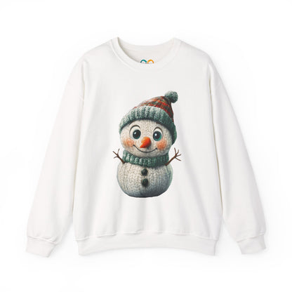 Crewneck Sweatshirt - Cute Crochet Knit Effect Snowman - Cozy Winter Holiday Pullover