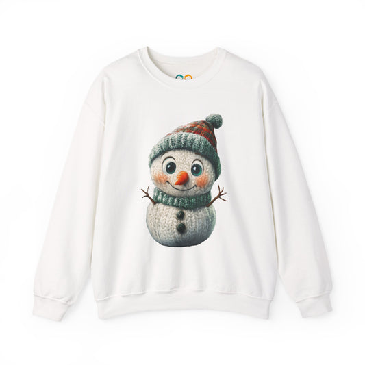 Crewneck Sweatshirt - Cute Crochet Knit Effect Snowman - Cozy Winter Holiday Pullover