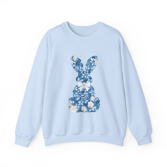 Floral Bunny Sweatshirt — Pink & Blue Easter Crewneck