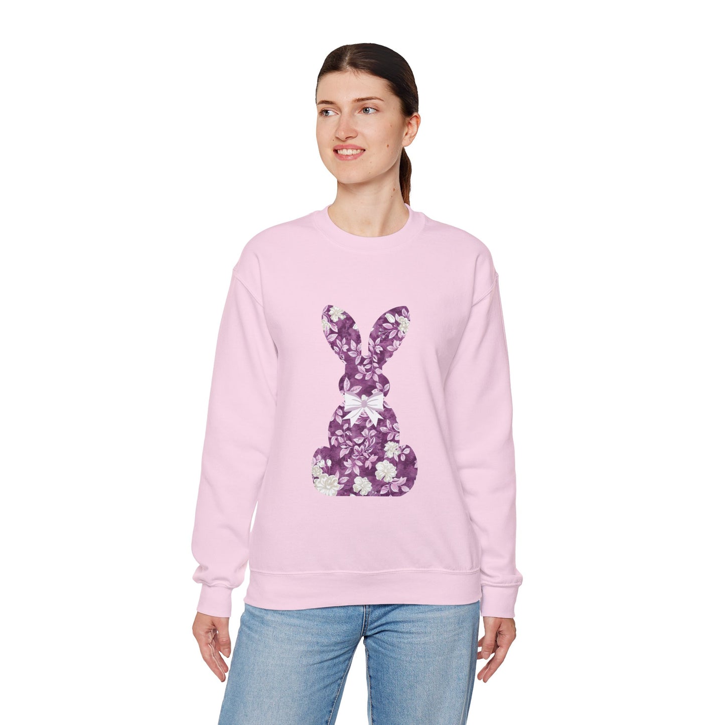 Floral Bunny Sweatshirt — Pink & Blue Easter Crewneck