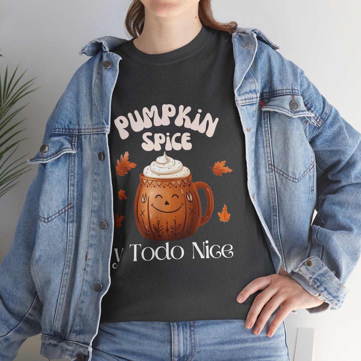 Pumpkin Spice y Todo Nice Unisex Heavy Cotton Tee, Autumn Shirt, Fall Apparel, Holiday Gift, Cozy Layering, Halloween T-Shirt
