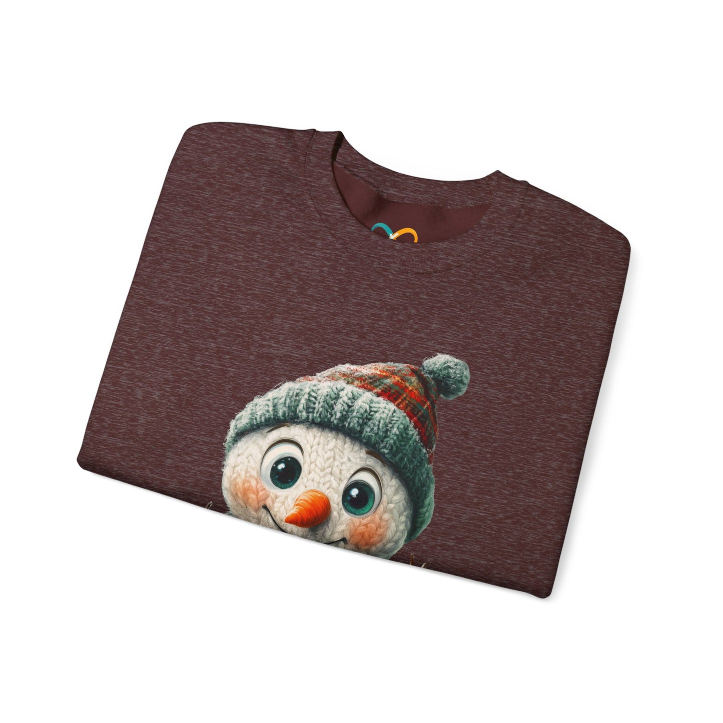 Crewneck Sweatshirt - Cute Crochet Knit Effect Snowman - Cozy Winter Holiday Pullover