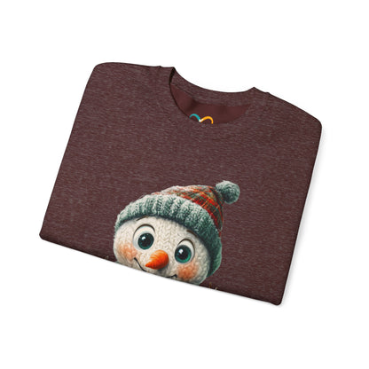 Crewneck Sweatshirt - Cute Crochet Knit Effect Snowman - Cozy Winter Holiday Pullover