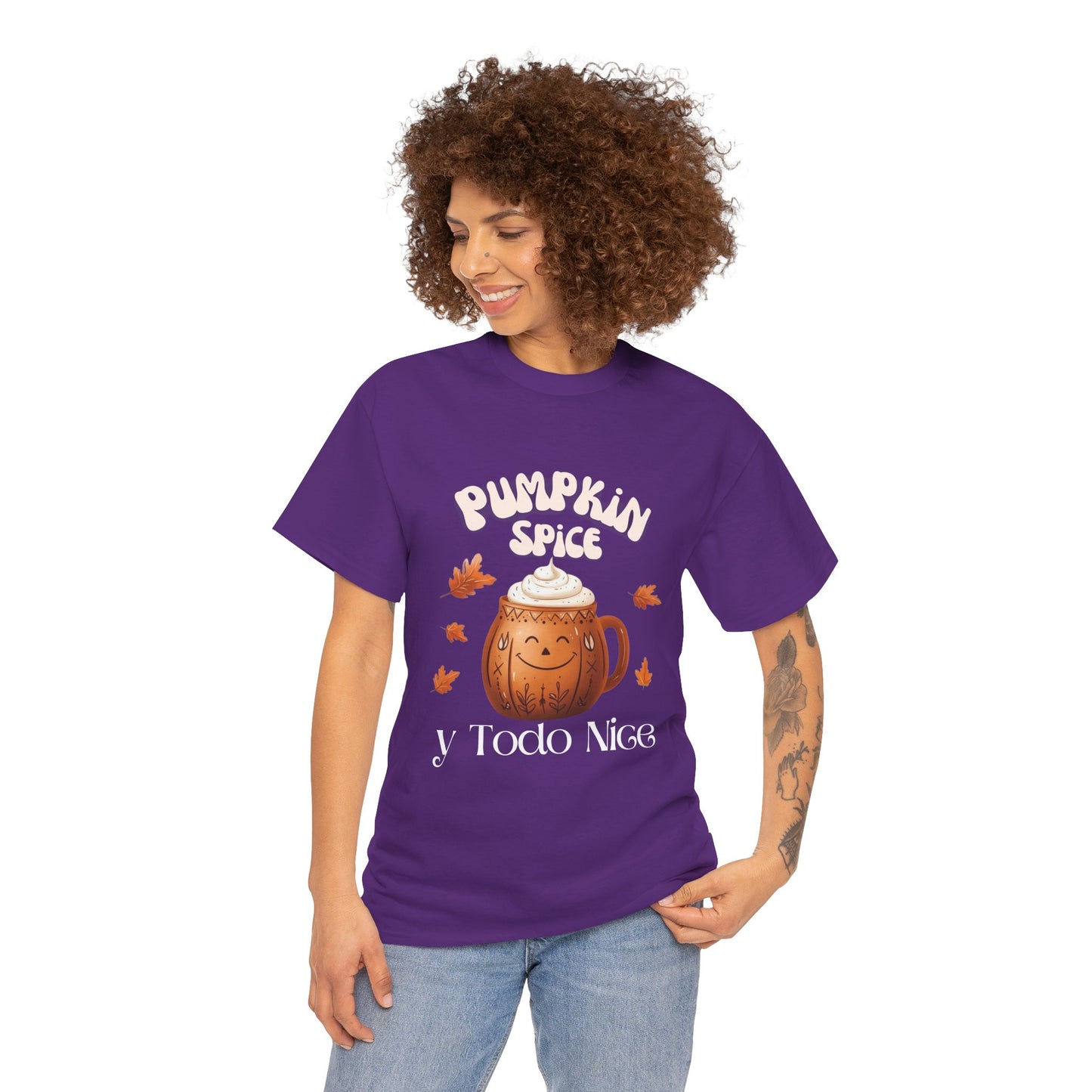 Pumpkin Spice y Todo Nice Unisex Heavy Cotton Tee, Autumn Shirt, Fall Apparel, Holiday Gift, Cozy Layering, Halloween T-Shirt