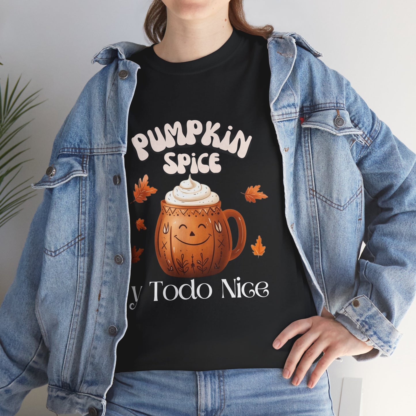 Pumpkin Spice y Todo Nice Unisex Heavy Cotton Tee, Autumn Shirt, Fall Apparel, Holiday Gift, Cozy Layering, Halloween T-Shirt