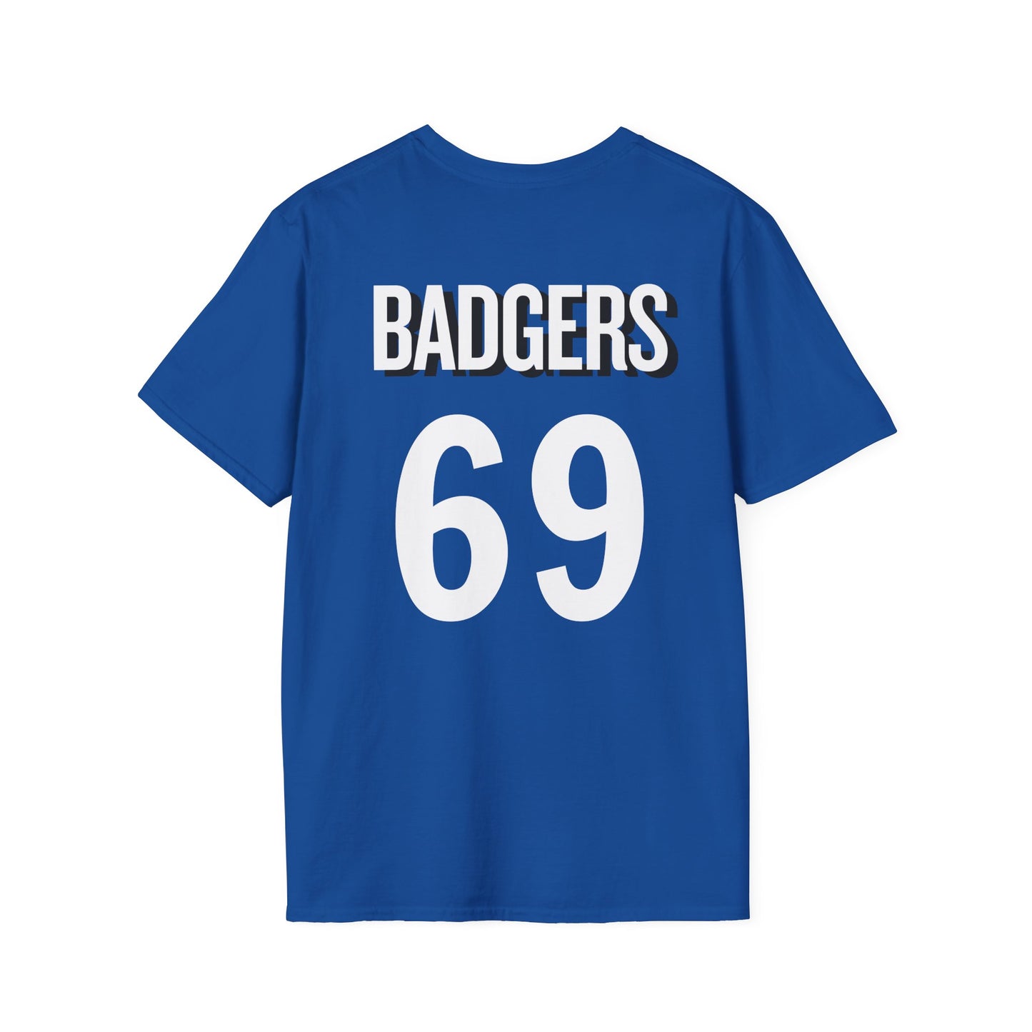 69 Badgers Mascot T‑Shirt — Fierce Badger Logo Tee w/ number 69