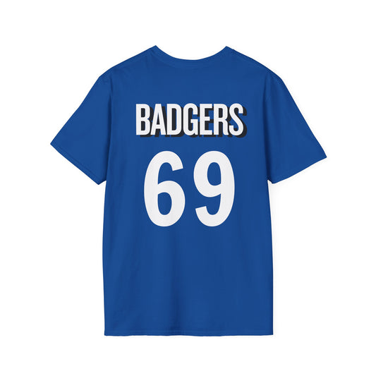 69 Badgers Mascot T‑Shirt — Fierce Badger Logo Tee w/ number 69