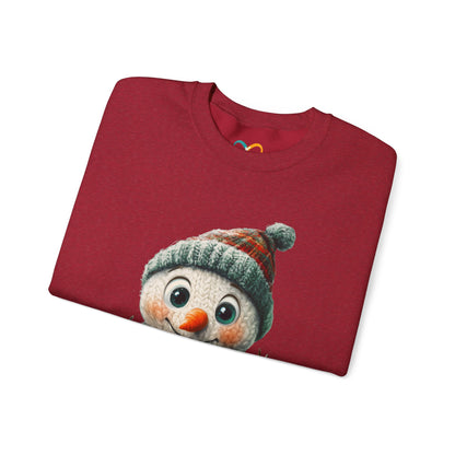 Crewneck Sweatshirt - Cute Crochet Knit Effect Snowman - Cozy Winter Holiday Pullover