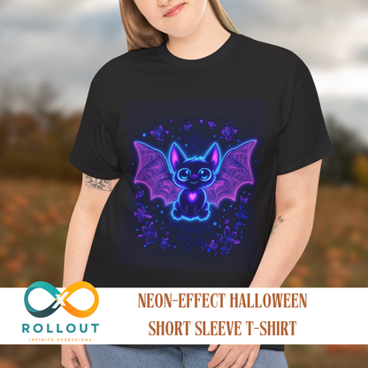 Bat Halloween Tee - Neon effect Whimsical Cottage Core Unisex Heavy Cotton