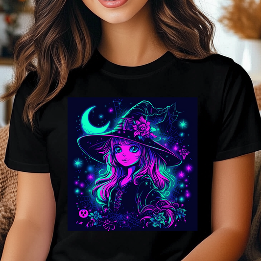 Halloween Witch Tee - Neon Whimsical Cottage Core Unisex Heavy Cotton