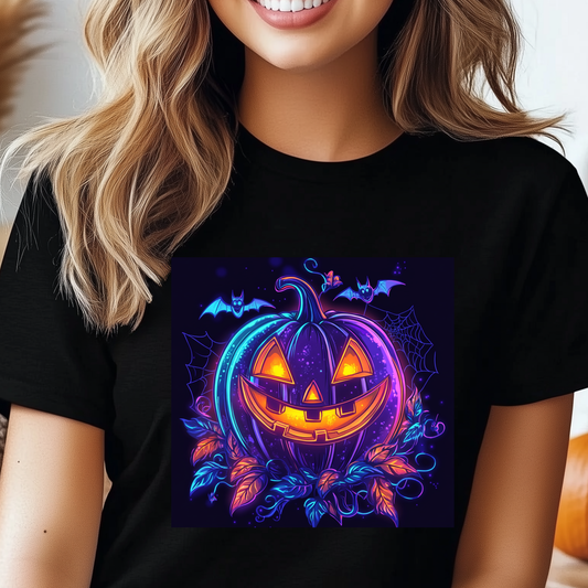Halloween Pumpkin Tee - Neon Whimsical Cottage Core Unisex Heavy Cotton