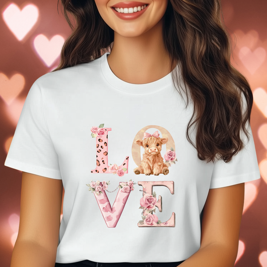 Valentine's Highland Cow Love T-Shirt — Western Rustic Romance Tee