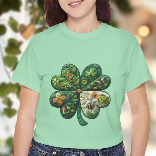 Shamrock Cottagecore Faux Quilt T-Shirt — St. Patrick's Day Tee