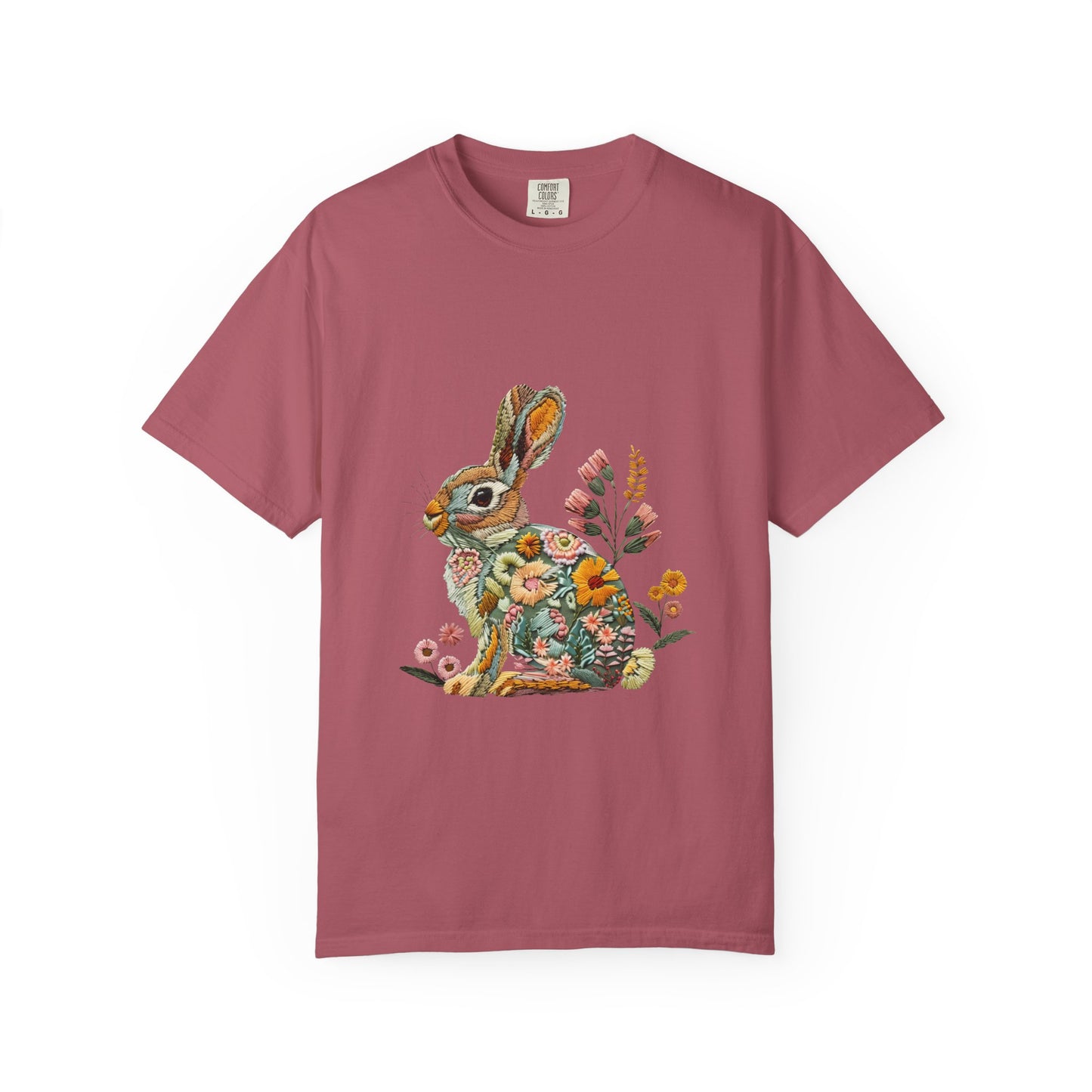 Floral Faux Embroidered Bunny Easter T-Shirt | Comfort Colors Bunny Shirt