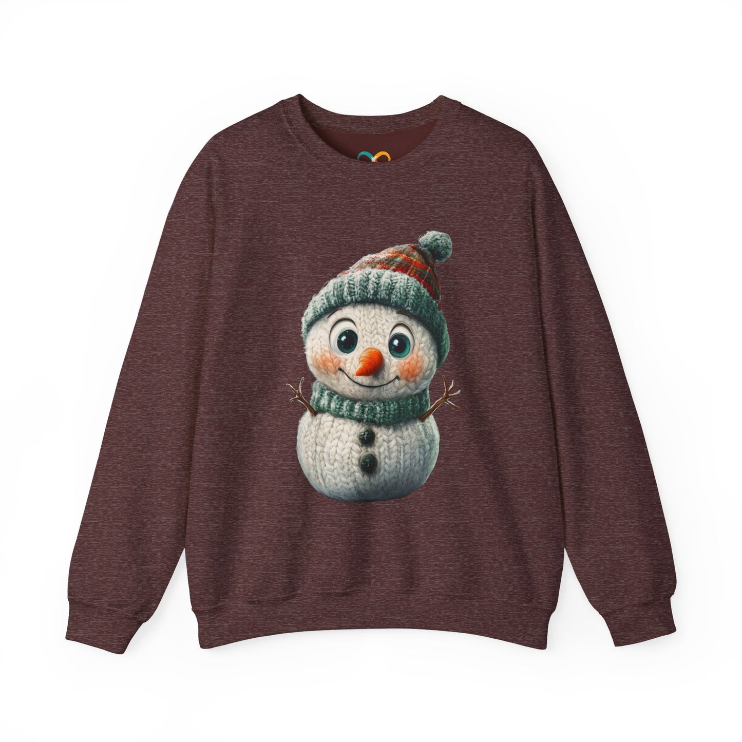 Crewneck Sweatshirt - Cute Crochet Knit Effect Snowman - Cozy Winter Holiday Pullover