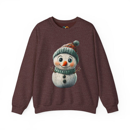 Crewneck Sweatshirt - Cute Crochet Knit Effect Snowman - Cozy Winter Holiday Pullover