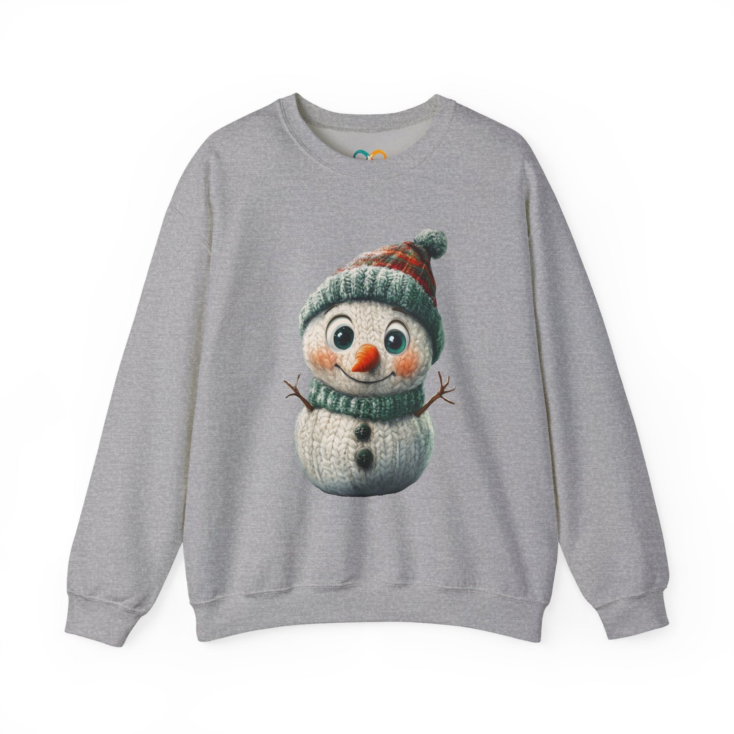 Crewneck Sweatshirt - Cute Crochet Knit Effect Snowman - Cozy Winter Holiday Pullover