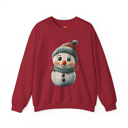 Crewneck Sweatshirt - Cute Crochet Knit Effect Snowman - Cozy Winter Holiday Pullover