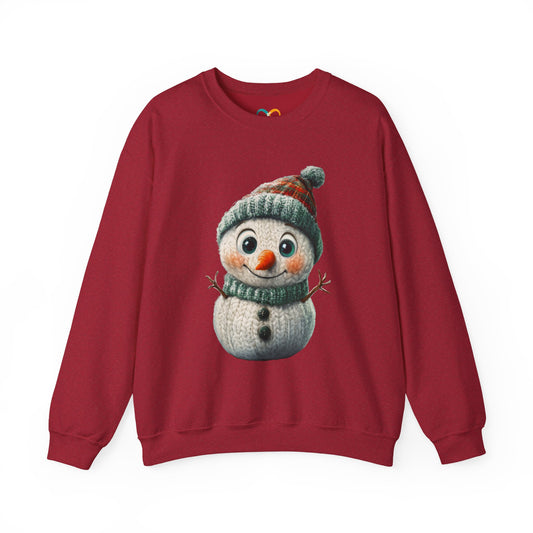 Crewneck Sweatshirt - Cute Crochet Knit Effect Snowman - Cozy Winter Holiday Pullover