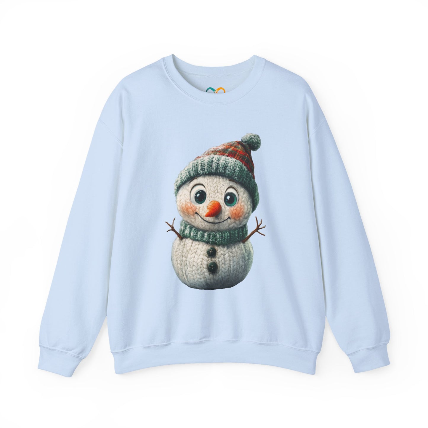 Crewneck Sweatshirt - Cute Crochet Knit Effect Snowman - Cozy Winter Holiday Pullover