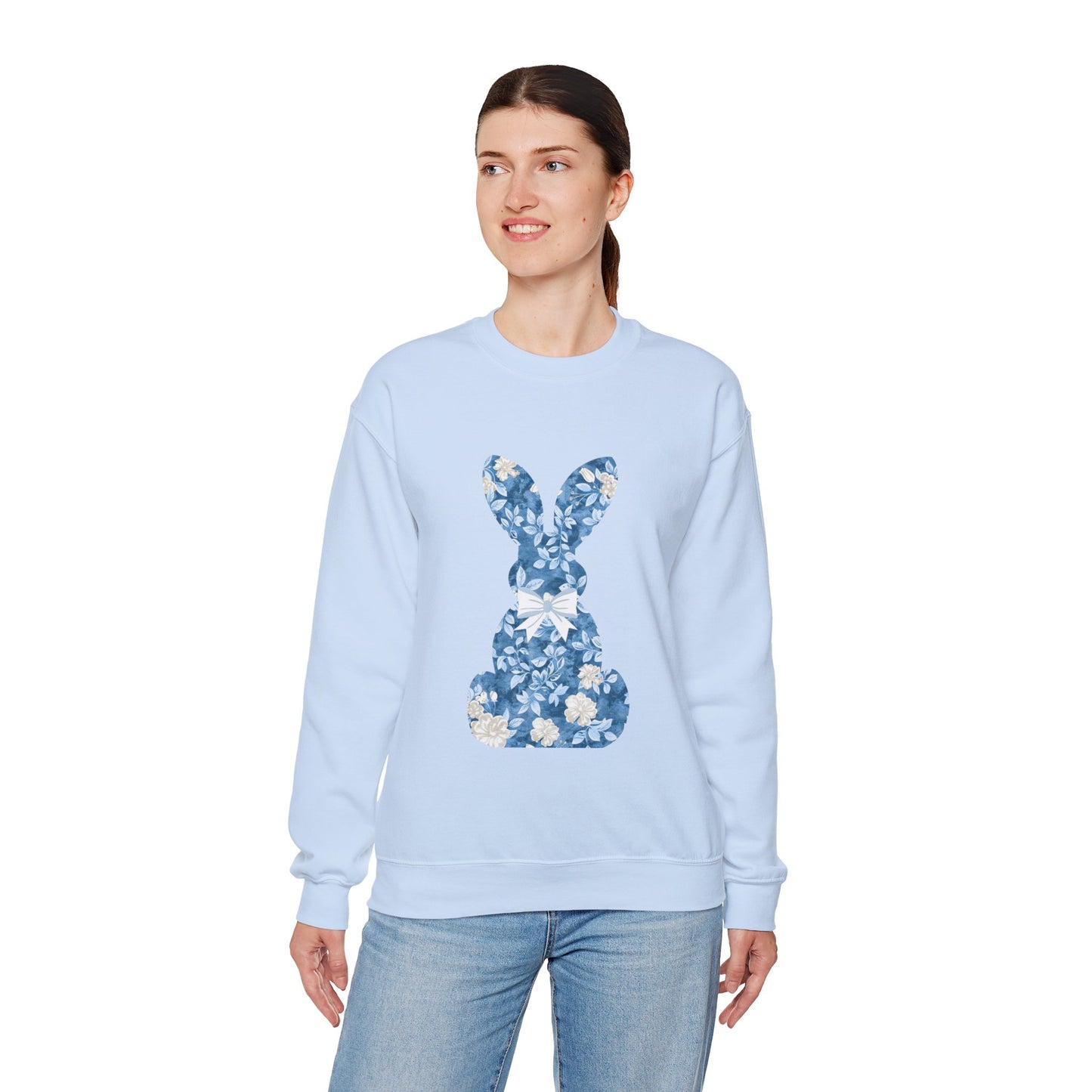 Floral Bunny Sweatshirt — Pink & Blue Easter Crewneck