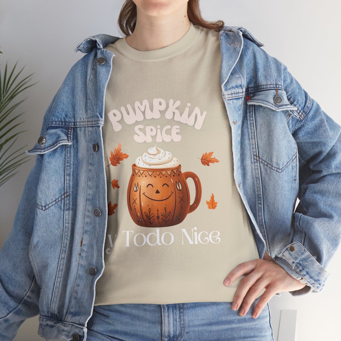 Pumpkin Spice y Todo Nice Unisex Heavy Cotton Tee, Autumn Shirt, Fall Apparel, Holiday Gift, Cozy Layering, Halloween T-Shirt